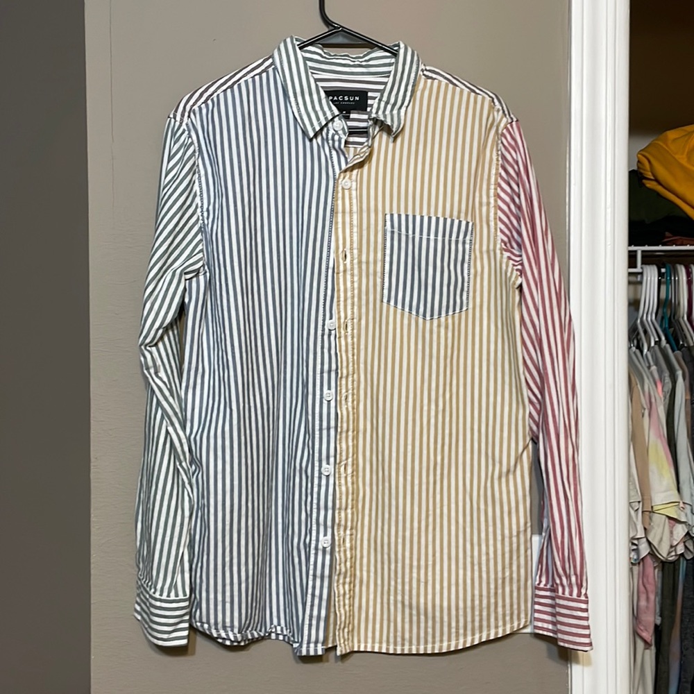 Pacsun colorblock stripe button up shirt